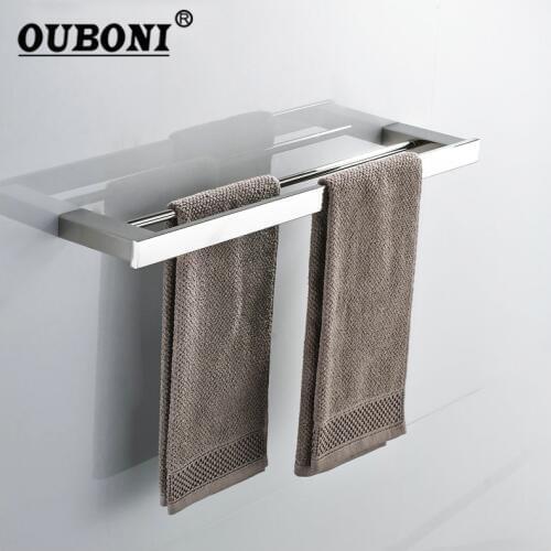 Nickel Brushed Bathroom Wall Mounted Bathroom Towel Rail Holder Storage Rack Shelf Bar Hanger Double Hanging rod towel rack