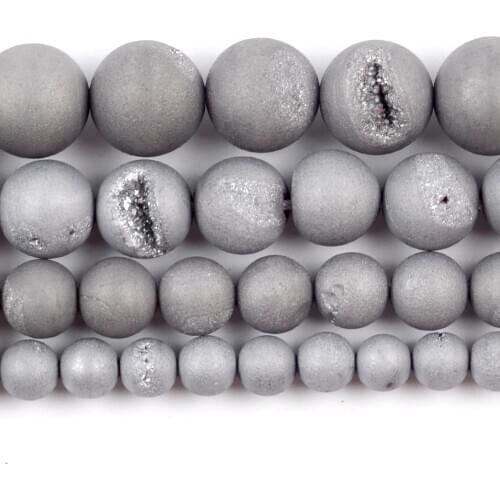 Natural Glossy White Druzy Agates Stone Beads Round Loose Spacer Beads For Jewelry Making 6/8/10/12mm DIY Bracelet Necklace