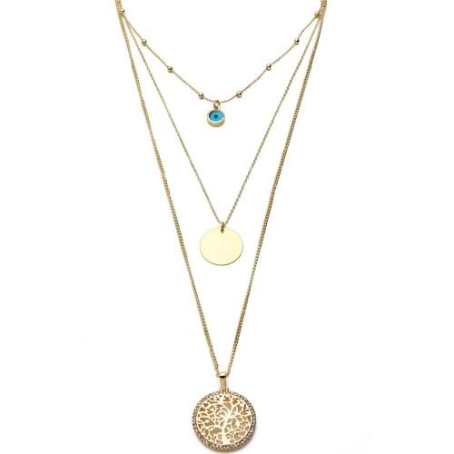 Women The Genres change Tree Of Life Figured Triple necklace Uk9794