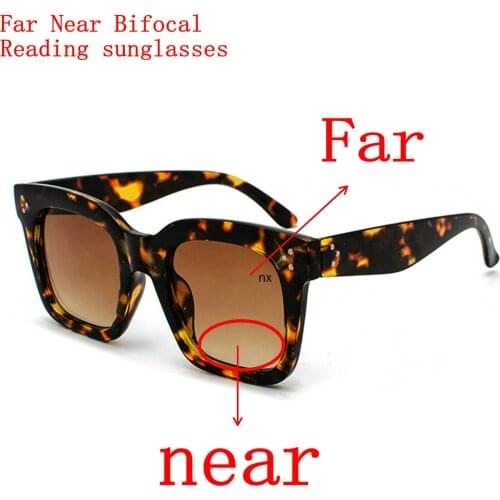 2021 New Oversized Bifocal Reading Sunglasses Women Black Frame Magnifying Presbyopia Farsighted Reading Glasses +0.5 NX