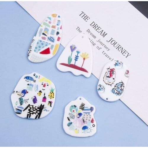 New style 30pcs/lot Relief effect Graffiti pattern print geometry irregular shape acrylic beads diy jewelry earring accessory
