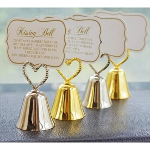 Wholesale "Kissing Bells" Place Card/Photo Holder Gold Wedding Party Table Decoration Favor Gift For Guest LX2745