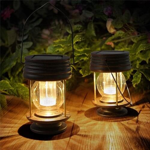 Hanging Solar Lights Outdoor Solar Lantern with Handle Waterproof Landscape Light Solar Table Lamps with Retro Design for Garden
