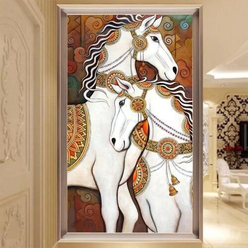Custom 3D Modern European Oil Painting Luxury Couple Horse Mural Wallpaper Living Room Bedroom Wall Decoration Wall Cloth Fresco