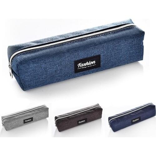 Simple Student Pencil Case Canvas Large Capacity Solid Color Pencil Storage Bag Primary School Stationery Box