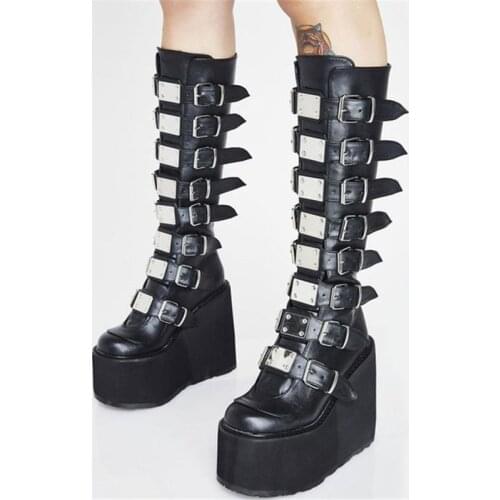 12.5cm high boots for pole dancing on a nightclub stage. Sexy metal buckle decoration, dance shoes