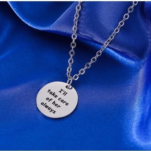 Family Mother Daughter Necklaces I Will Take Care Of Her Always Pendant Promise Necklace Bride Mom Gift Stainless Steel Jewelry