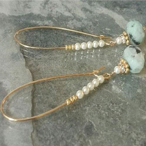 Gold Pearl and Jasper Hoop Earrings Pearl Hoop Earrings