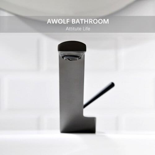 Solid Brass Deck Mounted Bathroom Basin Sink Faucet Grey Designer Brushed Gold Hot And Cold Mixer Water Tap Single Hole ML8114