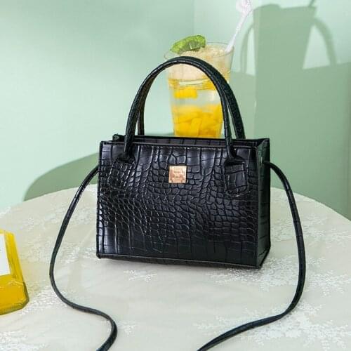 PU Leather Womens Bag 2021 New Crocodile Pattern Shoulder Bag Fashion Trend Ladies Handbag Simple Zipper Small Square Bag