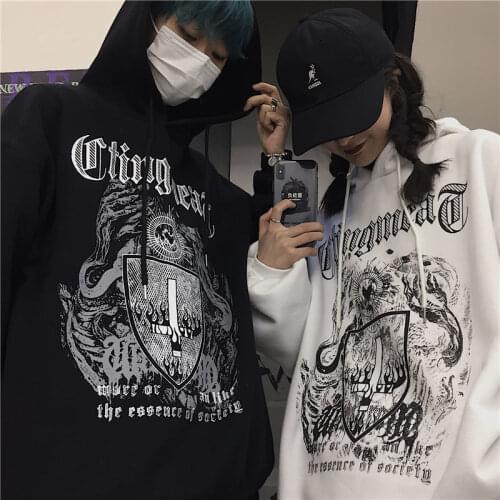 Loose Hoodies Plus Velvet Sweatshirt Korean Fashion Dark Gothic Hip-hop Print Harajuku Y2k Tops Oversize Itself Kawaii Clothes