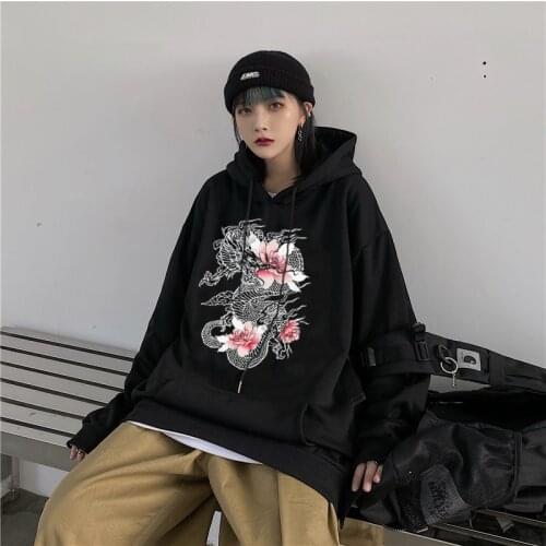Dragon Long sleeve oversize hoodies women Streetwear Hip hop winter clothes femme anime hoodie Harajuku gothic ropa mujer худи
