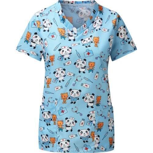 Pharmacist Dentist Veterinary Nurse New Tops Fashion Slim Beauty Scrub Clothes Spa Nurse Animal Print Medical Medical Uniform