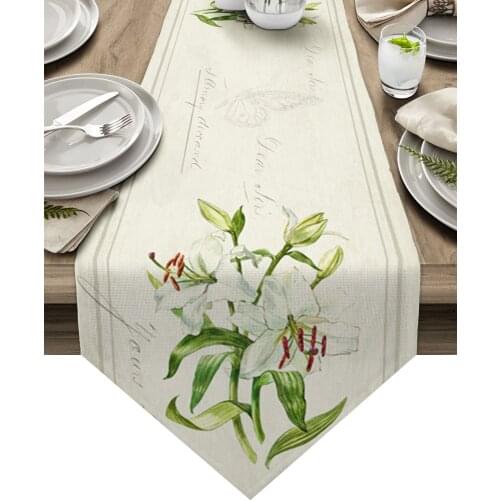 Vintage Country Plants Lilies Table Runners Home Dining Coffee Table Decor Table Cloth Wedding Decoration Table Cover