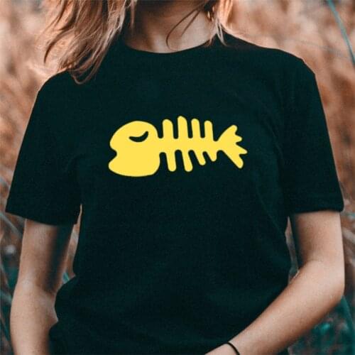 Women Fishbone Gold Printing T-Shirt Simple Lines Graphic Print Short Sleeve Top Asian Size Round Neck Female Hot Sale Clothes