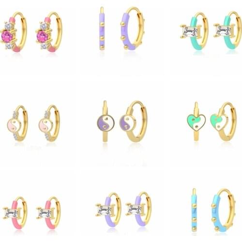 Aide S925 Silver Earrings Summer Candy Colors Enamel Love Hoop Earrings Jewelry For Women Girl Piercing Earrings Joyero Brincos