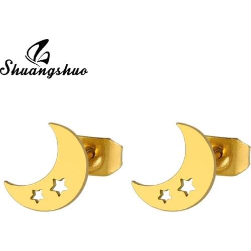 Shuangshuo Punk Korean Earrings Moon Stainless Steel Earrings Hollow Star Stud Earrings Kpop Earrings Women Accessories bijoux
