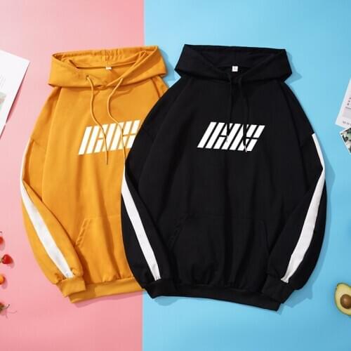 IKON Kpop Hoodies Women Autumn Spring New Casual Korean Contrast Color Splicing Sweatshirt Couples Fans Unisex Sudaderas Clothes