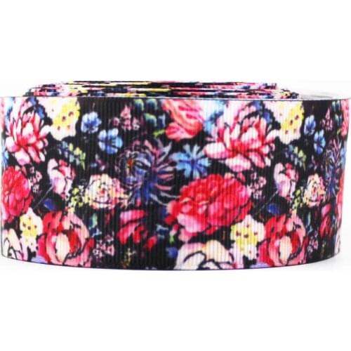 16mm/22mm/25mm/38mm/75mm Flower Print Grosgrain Ribbon 10/25/50yards DIY Gift Wrap Sewing Wedding Decor Ribbon