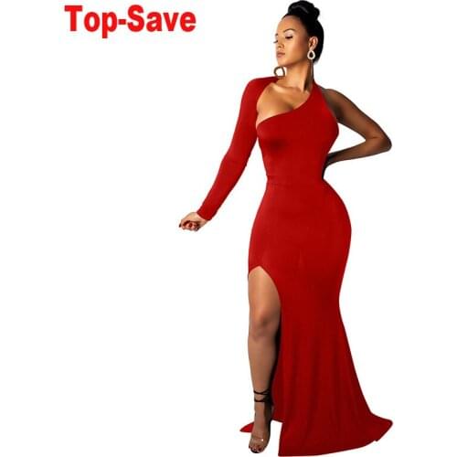 2021 New Arrival Sexy Runway Clothing Solid One Shoulder Slim Elegant Women Wedding Bodycon Outfits Evening Party Formal Dresses