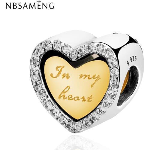 Authentic Original 925 Sterling Silver Beads Vintage In My Heart Charm Bead Fit Bracelets & Bangles DIY Jewelry Charms