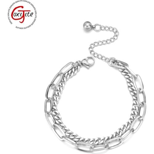 Goxijite Trendy Double Layer Sample Bracelet For Women Men Stainless Steel Cuban Link Chain Bracelets On The Hand Jewelry Gift