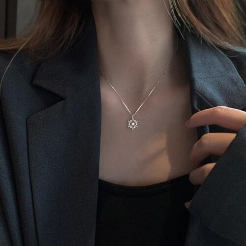 Snowflake Bling Cubic Zirconia 925 Sterling Silver Clavicle Chain Necklace For Women Luxury Aesthetic Jewelry Christmas