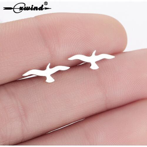 Cxwind Gold Cute Seagull Stud Earrings for Girls Bird Minimalist Jewelry Earrings for Women boucle d'oreille femme 2019