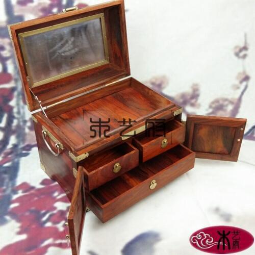 Wooden house mahogany red wood box plain mirror plain mirror box jewelry box jewelry box craft ornaments gift