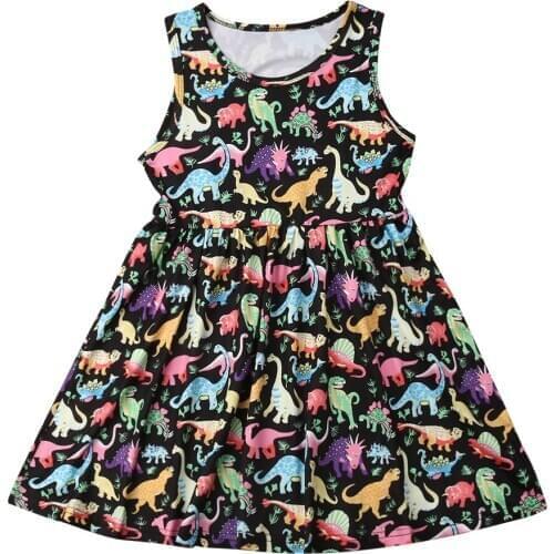 Baby Clothes Toddler Kids Baby Girl Dinosaur Dress Sleeveless Party Princess Dresses Clothes Size 2-6Y