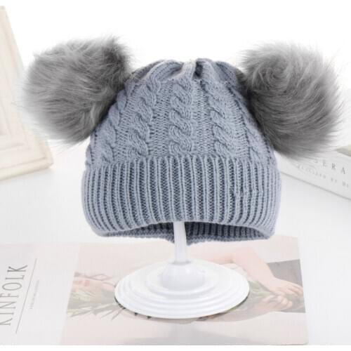 Kid Child Baby Boys Girls Beanie Hat Cap Winter Warm Double Pom Pom Bobble Knit