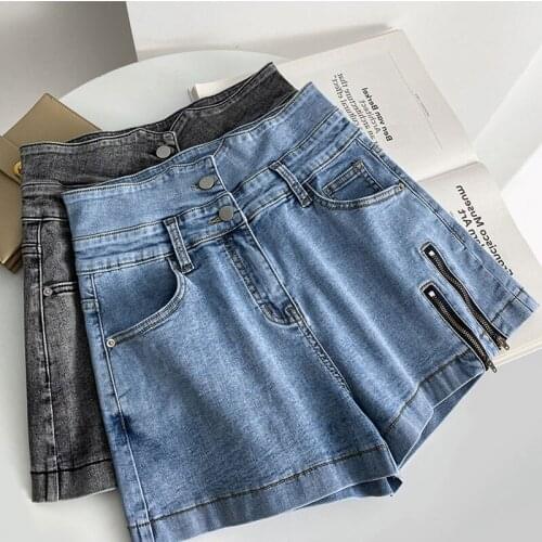 Denim Wide Leg Shorts 2021 Women Summer Zipper Up Short Pants High Waist A Line Stretch Jeans Shorts For Women Denim Short