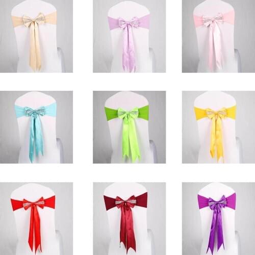 10pcs/lot Stretch Spandex Chair Sashes with Diamond Elastic Banquet Chair Bow Tie Band For Hotel Event Wedding Party Decoration
