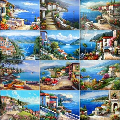 Evershine Diamond Painting Town Cross Stitch Mosaic 5D DIY Diamond Embroidery Seaside Landscape Handmade Gift Home Decorations