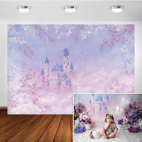 Newborn Castle Backdrop Baby Child Princess Portrait Painting Floral Photography Background for Photo Studio Photocall