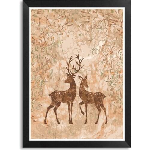 MaHuaf-A1305 Naughty deer couple DIY oil painting by numbers animal artwork canvas painting home decor for kids living room