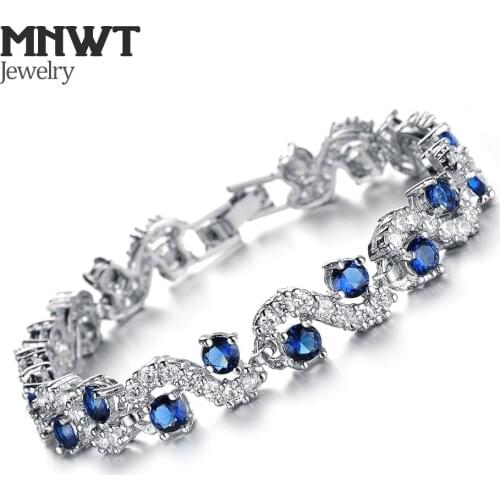 MNWT EU Style Crystal Bracelets Silver Color Blue Crystal Stone Women Bangles Fashion Luxury Wedding Jewelry Gift
