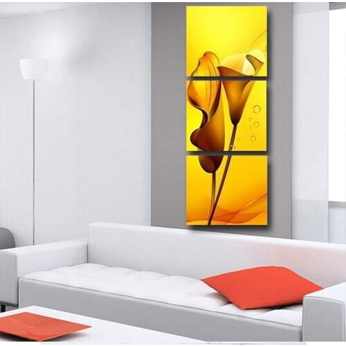3 Pieces Painting Wall Hanging Canvas Picture Paint Modern living room summer style yellow lily vertical fabric Home Decor