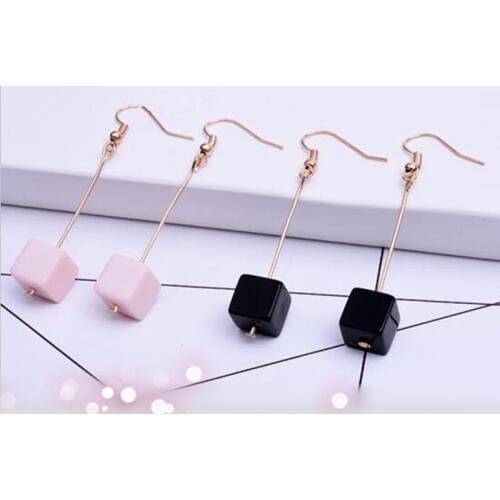 New Cute Square Crystal Ear Hook Earrings Simple without ear hole Ear Clip long earring Jewelry for woman birthday gift