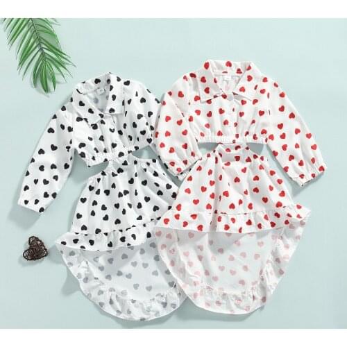 1-6Y Toddler Kids Baby Girl Long Sleeve Turn Down Collar Heart Pattern Hollow Out Princess Girls Dress Spring Autumn Clothes