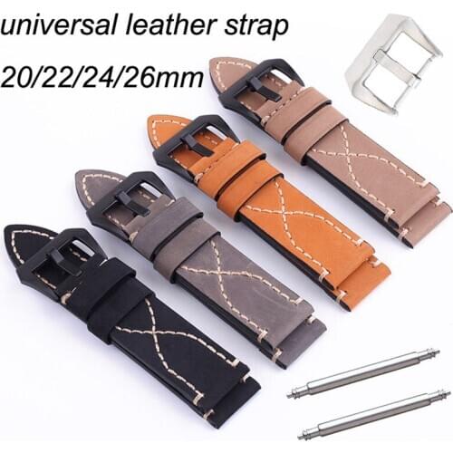 20mm 22mm 24mm 26mm Thread Genuine Leather Watch Band Strap Wristband Bracelet Black Brown Beige Gray Watchbands
