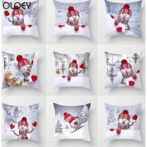 Sigle-sided Printing Polyester Christmas Decorative Throw Cushion Cover Cartoon Snowman Santa Claus Cushion Cover Car Home Decor