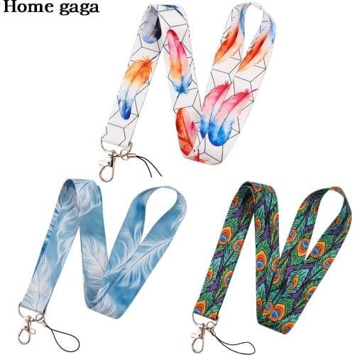 DB509 Colorful Feathers Neck Straps Cute Lanyard For Key USB ID Card Badge Holder Hanging Rope Keychain Webbing Ribbon Lanyards