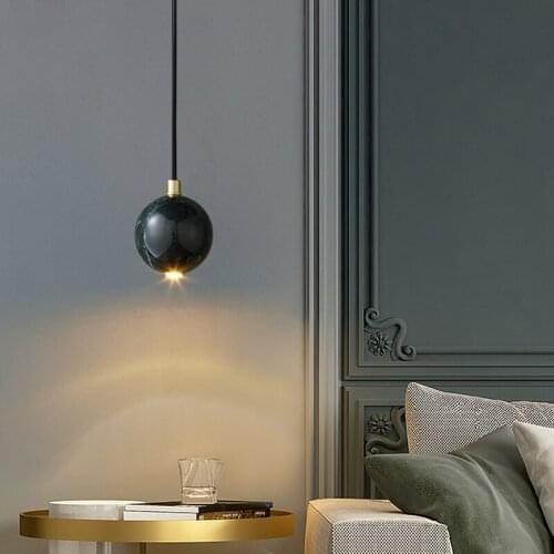 FKL Modern Round Bedside Small Chandelier Copper Light Luxury Marble White Bedroom Living room Single Head Chandelier