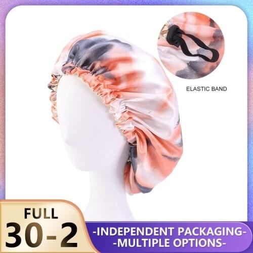 Styling Adjustable Hair Cap For Sleeping Kid Women Hairdressing Hat Satin Silk Tie Dyeing Shower Double-Layer Night Turban