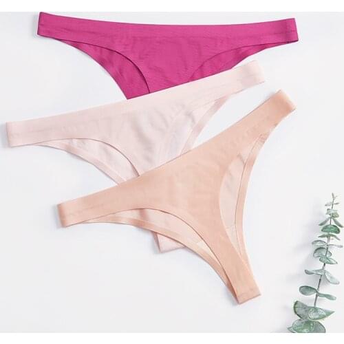 3 Pcs Sports Thongs Woman Underwear Sexy Seamless Female T-back Solid Soft G-string For Woman Ice Silk Seamless Panties BANNIROU