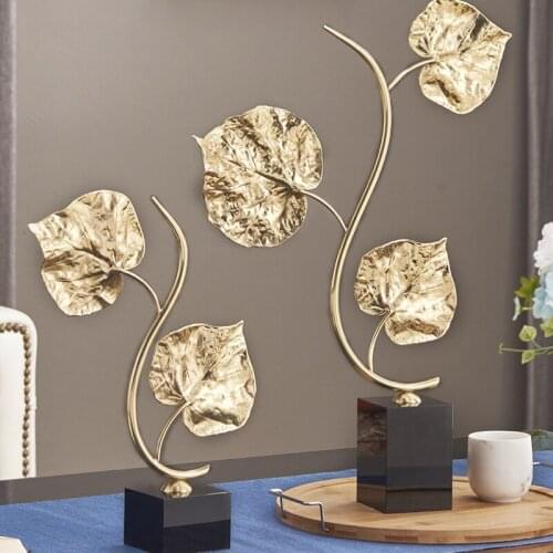 Three Metal Leaves With Black Marble Statue Handicraft Christmas Decorations For Home Sculpture Escultura Home Decor Accessories