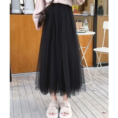 New Skirt Summer for Women Girl Kids 3 Layers Princess Tulle Skirts Woman Mesh Pleated A-line Skirts Lady Long Tulle Skirt