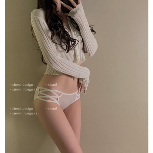 Solid Womens Panties Low Waist Bandage Sexy Mesh Breathable Cotton Briefs Seamless Transparent Underwear Hollow Out Lingerie