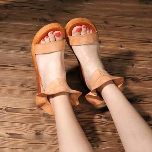 Genuine Leather Women Sandals Wedges Open Toe 2021 New Women Shoes Zipper Gladiator Sandals Handmade Leisure Ladies Sandals